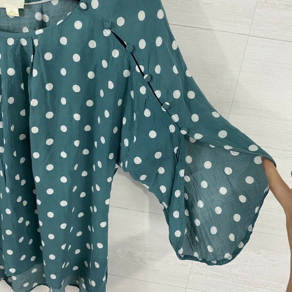 Maeve Anthro Dusty Blue Polka Dot Blouse - Picture 3 of 7